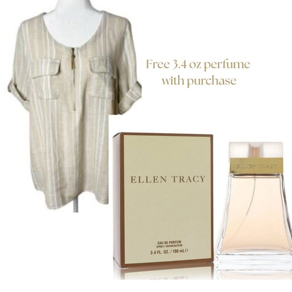 Ellen Tracy Beige Striped Tunic Top With Perfume - Picture 1 of 6